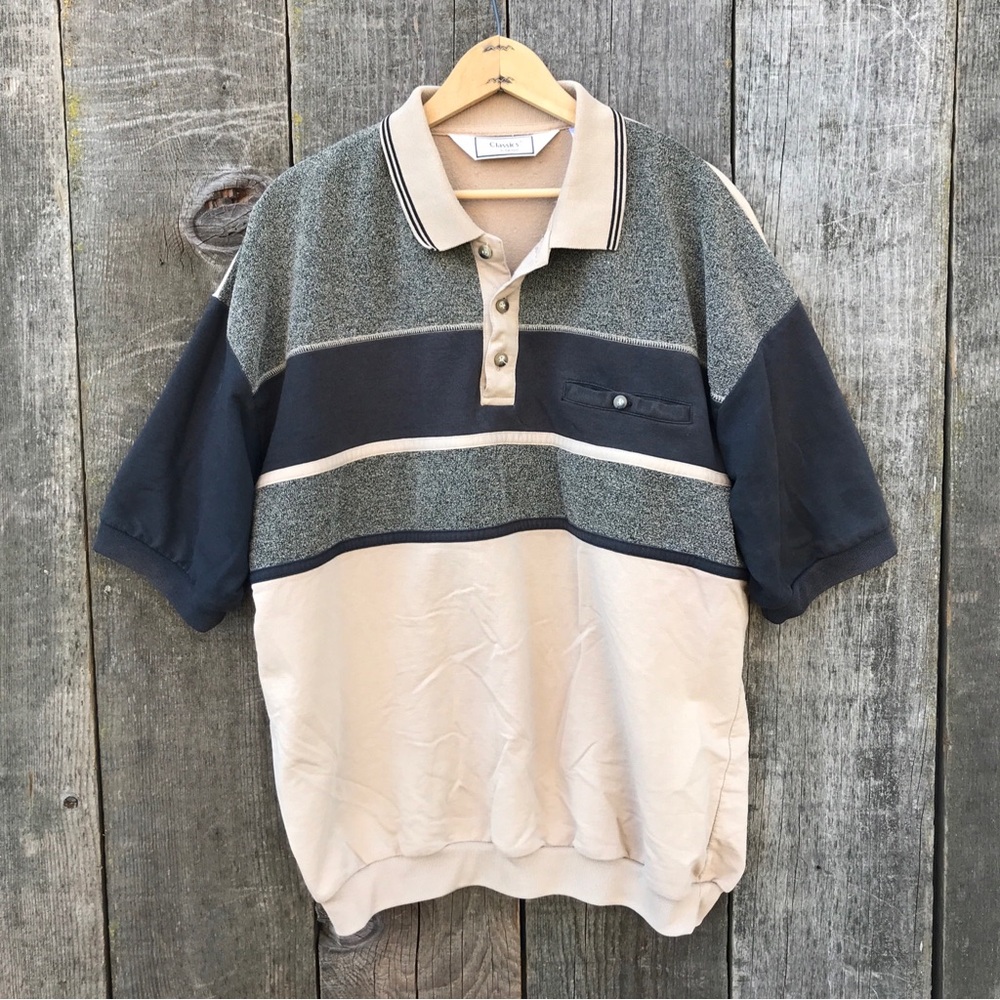 Vintage 80s Grandpa Polo Shirt Terry Cloth XL
